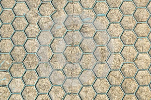 Ground for Street Road. Sidewalk, Driveway, Pavers, Pavement in Vintage Design Flooring Hexagon Pattern Texture