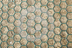 Ground for Street Road. Sidewalk, Driveway, Pavers, Pavement in Vintage Design Flooring Hexagon Pattern Texture