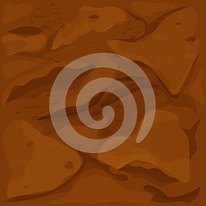 Ground texture, soil top view in cartoon style seamless. Game interface background, brown earth.