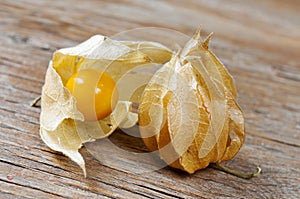 Groundcherries on a wooden surface