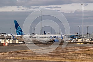 Grounded Boeing 737 Max 9 jet at Washington DC's Dulles International Airport