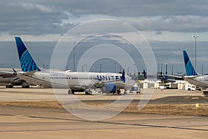 Grounded Boeing 737 Max 9 jet at Washington DC's Dulles International Airport
