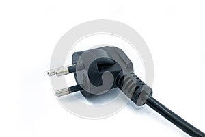 Grounded electric cable cord ready to plug or unplug from power on white background