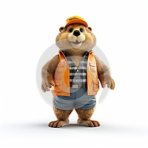 Groundhog: A 3d Rendered Plastic Cartoon Beaver In Vacation Dadcore Style