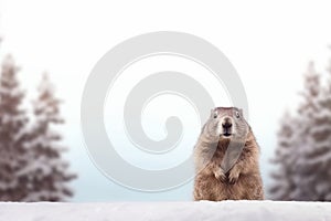 Groundhog animal at winter. Generate Ai