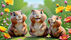 Groundhog gopher happy family summer fun comical