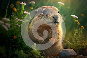 A groundhog standing in the forest