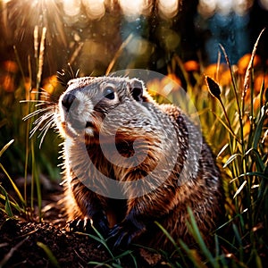 Groundhog, wild animal living in nature, part of ecosystem