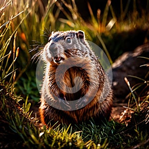 Groundhog, wild animal living in nature, part of ecosystem