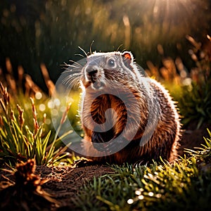 Groundhog, wild animal living in nature, part of ecosystem