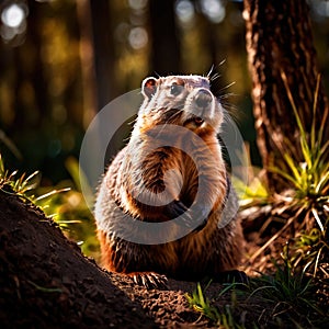 Groundhog, wild animal living in nature, part of ecosystem