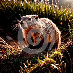 Groundhog, wild animal living in nature, part of ecosystem