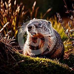 Groundhog, wild animal living in nature, part of ecosystem