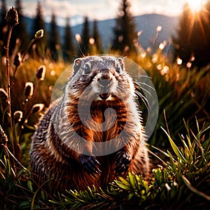 Groundhog, wild animal living in nature, part of ecosystem