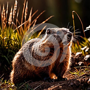 Groundhog, wild animal living in nature, part of ecosystem