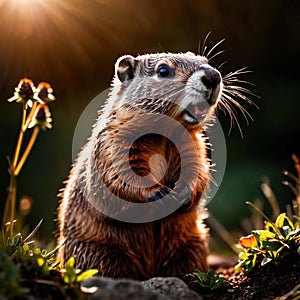 Groundhog, wild animal living in nature, part of ecosystem