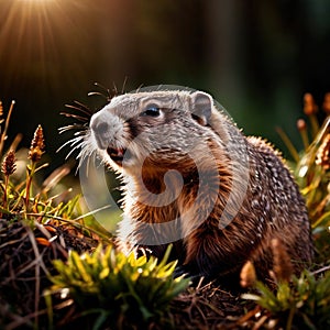 Groundhog, wild animal living in nature, part of ecosystem