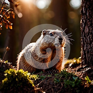 Groundhog, wild animal living in nature, part of ecosystem