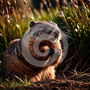 Groundhog, wild animal living in nature, part of ecosystem