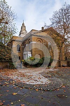 Grounds of St John at Hackney Church in London at autumn time. UK