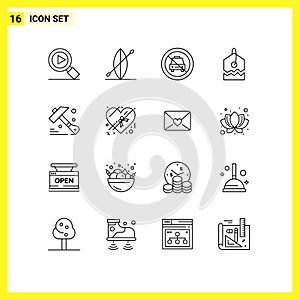 Group of 16 Modern Outlines Set for chocolate, hammer, no, construction, over