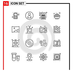 Group of 16 Modern Outlines Set for entertaiment, gras, accounting, food, bowl
