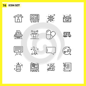 Group of 16 Modern Outlines Set for publish, typing, seo, typewriter, picture