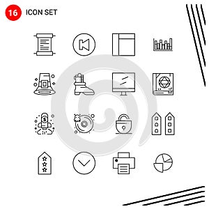 Group of 16 Modern Outlines Set for shose, hat, graph, festival, event