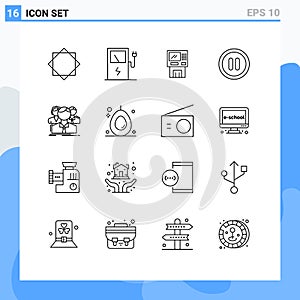 Group of 16 Modern Outlines Set for user, interface, bankomat, money, finance