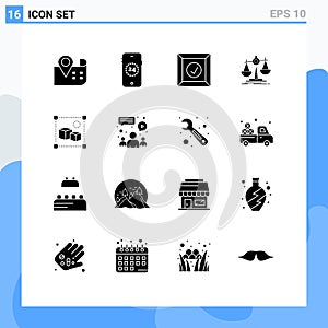 Group of 16 Modern Solid Glyphs Set for chat, processing, product, file, profit