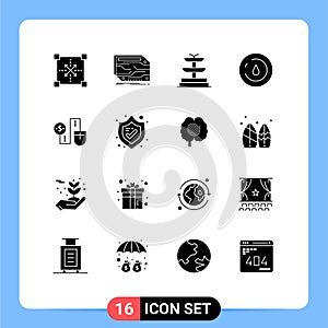 Group of 16 Modern Solid Glyphs Set for connect, water, electronic, power, energy