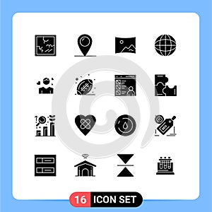 Group of 16 Modern Solid Glyphs Set for person, boy, entertaiment, man, geography