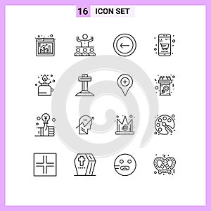 Group of 16 Outlines Signs and Symbols for camping, cart, team, business, interface