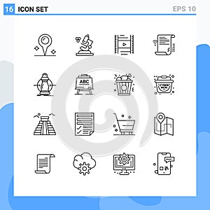 Group of 16 Outlines Signs and Symbols for expense, consumption, filam, online, presentation