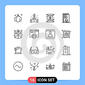 Group of 16 Outlines Signs and Symbols for fundraising, mark, invitation, listing, check