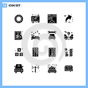 Group of 16 Solid Glyphs Signs and Symbols for diploma, right, data, up, arrow
