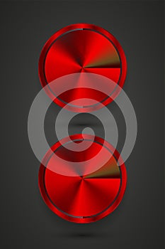 Group of 2 red blank buttons template with metal texture-chrome, silver, steel, realistic metralic and Set of two red Abstract