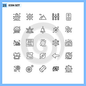 Group of 25 Lines Signs and Symbols for laud, speaker, mountain, space, platform