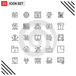 Group of 25 Lines Signs and Symbols for light bulb, green, production, protection, internet