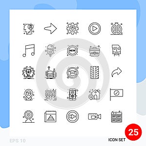 Group of 25 Lines Signs and Symbols for meal, drinks, performance, cooking, play