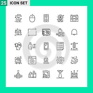 Group of 25 Lines Signs and Symbols for resources, human, mouse, hr, lover