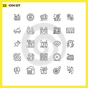 Group of 25 Modern Lines Set for coins, audiance, love, target, megaphone