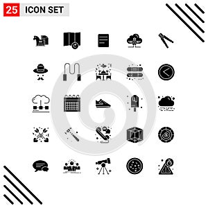 Group of 25 Modern Solid Glyphs Set for construction, plier, twitter, scince, data