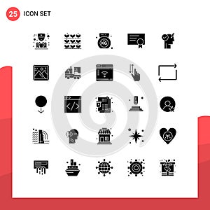 Group of 25 Modern Solid Glyphs Set for frame, power, fitness, mind, education