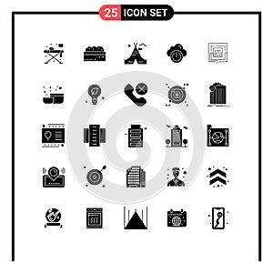 Group of 25 Solid Glyphs Signs and Symbols for idea, off, tent free, network, cloud