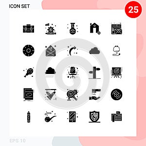 Group of 25 Solid Glyphs Signs and Symbols for protect, house, bottle, estate, magic