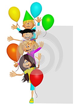 Group of 3d party kids, border