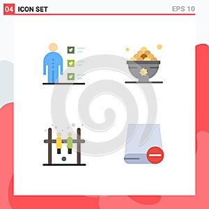 Group of 4 Flat Icons Signs and Symbols for abilities, meal, personal, food, game