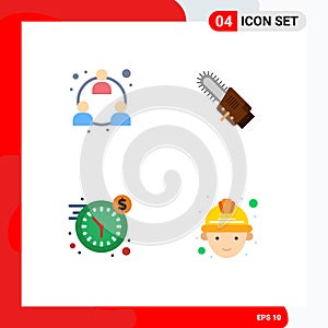 Group of 4 Flat Icons Signs and Symbols for business, dollar, network, blade, time