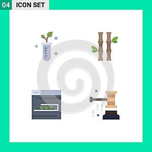 Group of 4 Flat Icons Signs and Symbols for tube, web, science, green, contact